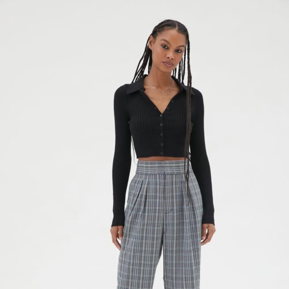 urbanoutfitters plaid pleated cropped trouser pant
